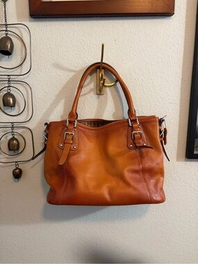 Convertible Leather Crossbody Tote in Cognac Brown